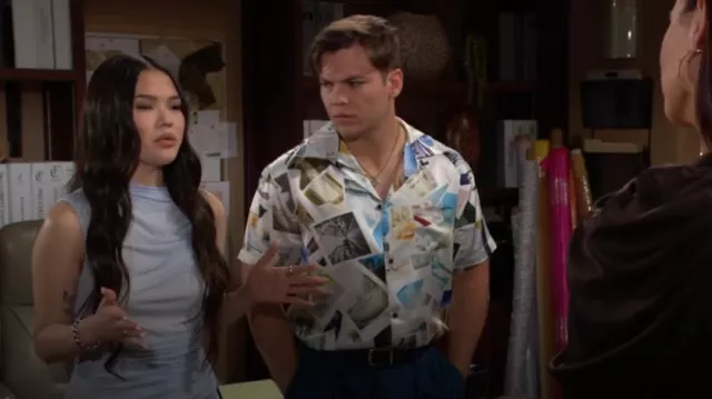 RTA Silk Camp Shirt in Photo Collage worn by  R.J. Forrester(Josh Hoffman) as seen in The Bold and the Beautiful on  August 1, 2024