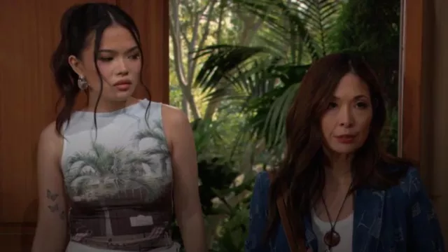 Topshop Landscape Pool Side Slash Neck Tank worn by  Luna(Lisa Yamada) as seen in The Bold and the Beautiful on August 8, 2024