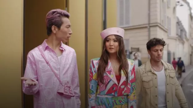 Philipp Plein Bombing Graffiti-Print Spencer Jacket worn by Mindy Chen (Ashley Park) as seen in Emily in Paris (S04E01)