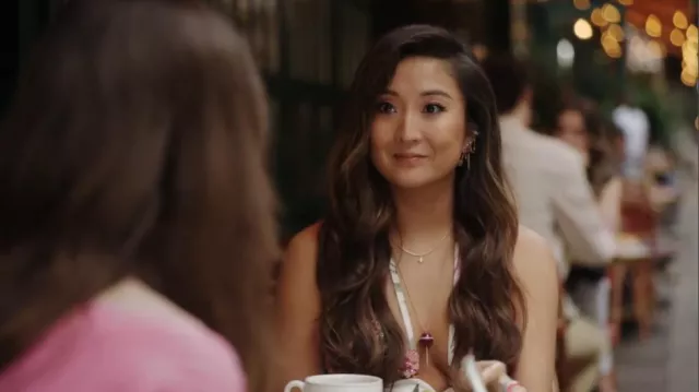 Mimia LeBlanc Lollipop Fuchsia Jade Nano Pendant worn by Mindy Chen (Ashley Park) as seen in Emily in Paris (S04E01)