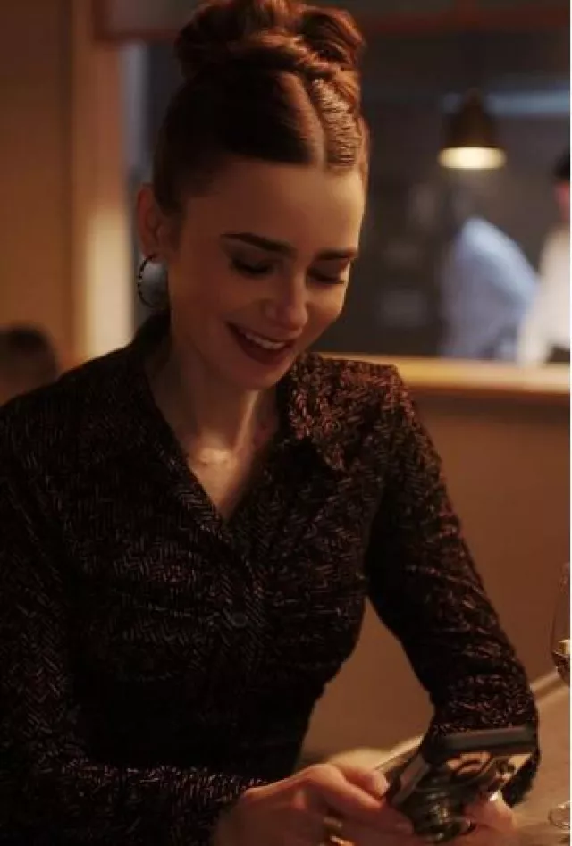 Awsaccy Umiko Phone Case worn by Lily Collins at Emily in Paris 4.4 the Grey Area on August 15, 2024