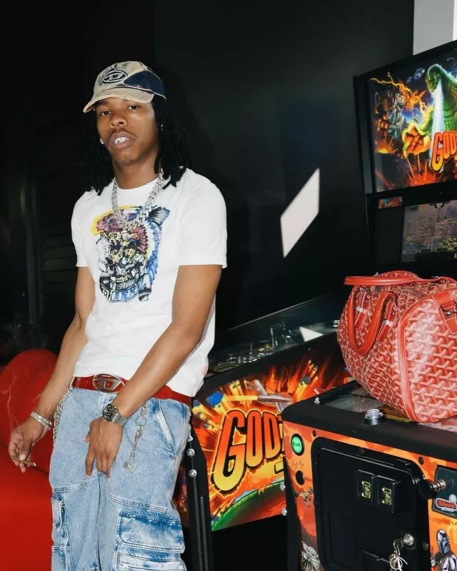 Diesel Beige & Blue Distressed C Seymon Hat worn by Lil Baby on the Instagram account @cbfw2040