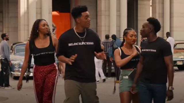 Adidas Originals Leopard Luxe Adibreak Trackies In All Over Red Leopard Print worn by Lisa Wilkes (Simone Joy Jones) as seen in Bel-Air (S03E06)
