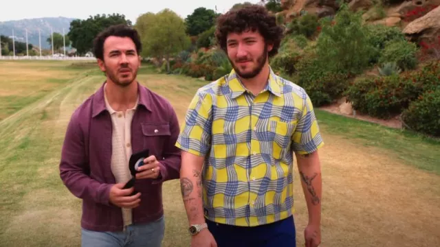 Percival Sunshine Twister Warped Check Button-Up Shirt worn by Frankie Jonas as seen in Claim to Fame (S03E05)
