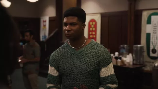 Cav Empt V Neck Loose Waffle Knit worn by Jazz (Bentley Green) as seen in Bel-Air (S03E02)