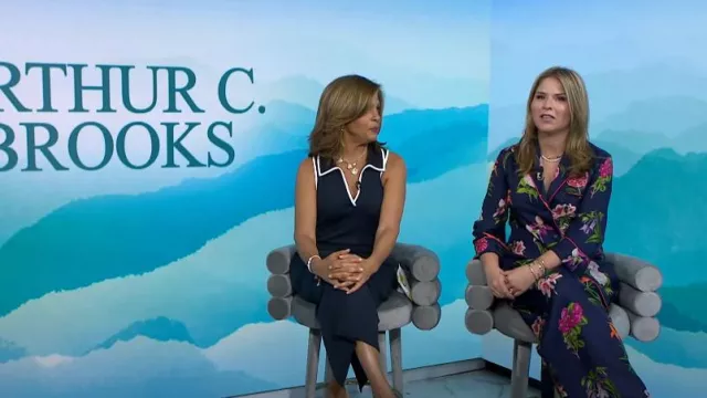 Cara Cara Adele Pant in Evening Blue Camellia Flora worn by Jenna Bush Hager as seen in Today with Hoda & Jenna on August 19, 2024