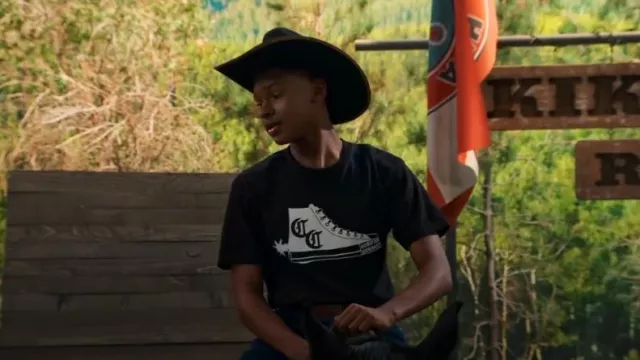 Breaking Free Industries Compton Cowboys "CC"" Sneaker Tee worn by Bill Pickett (Alfred Lewis) as seen in BUNK'D: Learning the Ropes (S07E14)