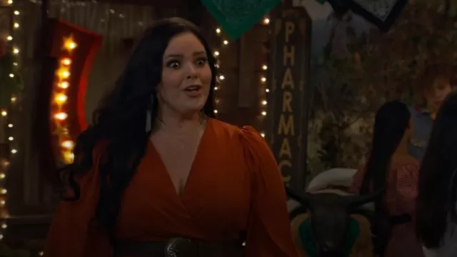 Hutch Fringe Wrap Dress worn by Lou Hockhauser (Miranda May) as seen in BUNK'D: Learning the Ropes (S07E15)