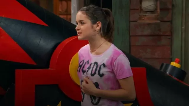 Tie-Dye AC/DC For Those About To Rock Pink Tie Dye Girls T-Shirt Tee worn by Winnie Webber (Shiloh Verrico) as seen in BUNK'D: Learning the Ropes (S07E17)