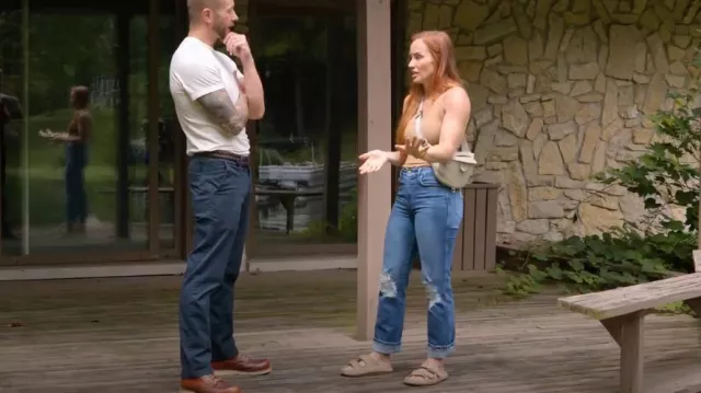 Fran Denim Esme Jean Destruction Wash worn by Mina Starsiak as seen in Good Bones (S09E01)