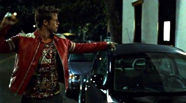 The red biker leather jacket of Tyler Durden (Brad Pitt) in Fight Club
