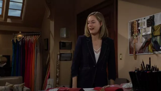 Cinq a Sept Khloe Blazer in Navy/Ivory worn by  Hope Logan(Annika Noelle) as seen in The Bold and the Beautiful on August 15, 2024