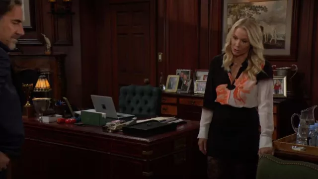 Alice + Olivia Iyanna Lace Midi Skirt worn by  Brooke Logan (Katherine Kelly Lang) as seen in The Bold and the Beautiful on August 15, 2024