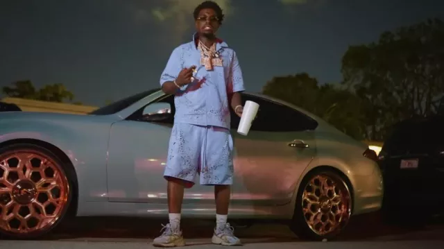 Amiri Light Blue, Beige & Silver MA Runner Sneakers worn by Kodak Black in Kodak Black - Sharp Vibes [Official Music Video]