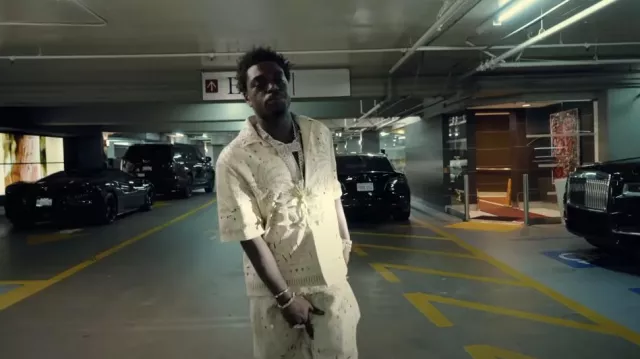 Amiri Cream Leather Palm Tree Laser Shorts worn by Kodak Black in Kodak Black - Sharp Vibes [Official Music Video]