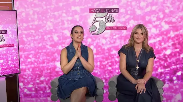 Alaia Belted Denim Midi Dress with Contrast Seams worn by Jenna Bush Hager as seen in Today with Hoda & Jenna on August 28, 2024