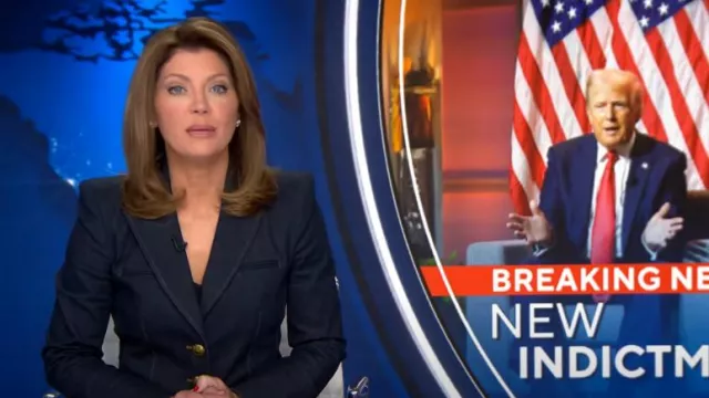 Veronica Beard Anoki Denim Dickey Jacket worn by Norah O'Donnell as seen in CBS Evening News on August 27, 2024