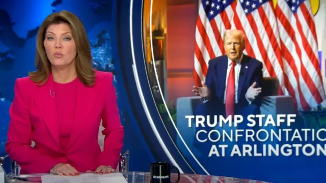 Michael Kors Georgina Single-Breasted Blazer worn by Norah O'Donnell as seen in CBS Evening News on August 28, 2024