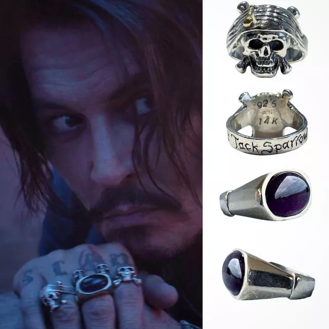 Ring Skull Captain Jack Sparrow With 14K Gold pendant porté par Johnny Depp sur le compte Instagram de @jack_and_rose_collection