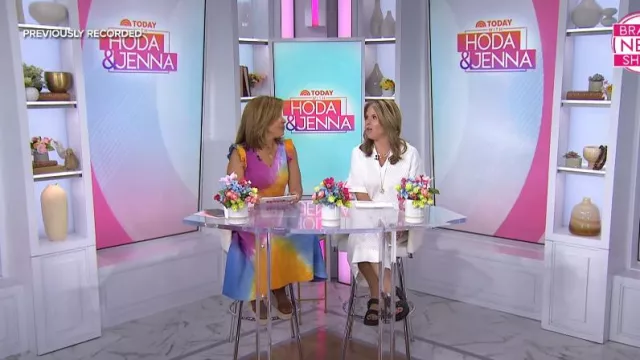 Veronica Beard Gianna Platform Wedge Sandal in Caramel worn by Hoda Kotb as seen in Today with Hoda & Jenna on August 29, 2024