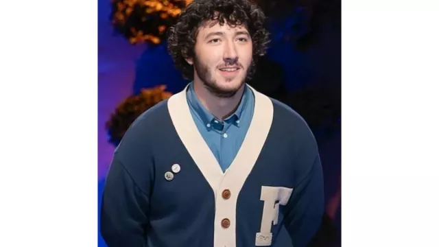 Blue Varsity Contrast Cardigan of Frankie Jonas in Claim to Fame