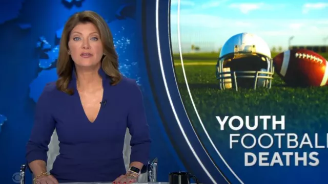 Black Halo Kensington Fit & Flare Midi Dress worn by Norah O'Donnell as seen in CBS Evening News on August 29, 2024