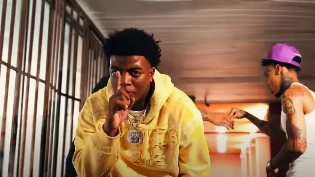 Earthling VIP Yellow Distressed Hoodie worn by Yungeen Ace in Yungeen Ace - Who Ready (Official Music Video)