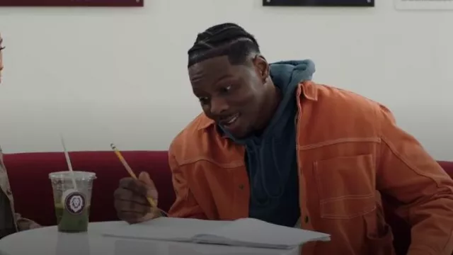 Asos Design Overshirt with Patch Worker Pockets in Washed Orange worn by Cam Watkins (Mitchell Edwards) as seen in All American: Homecoming (S03E09)