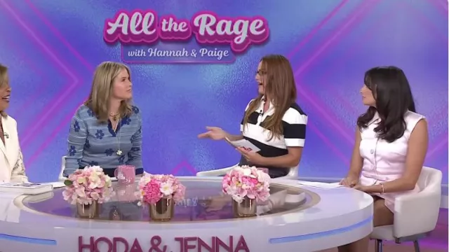 Alice and OliviaTreva Stripe Cropped Polo Shirt worn by Hannah Berner as seen in Today with Hoda & Jenna on September 4, 2024