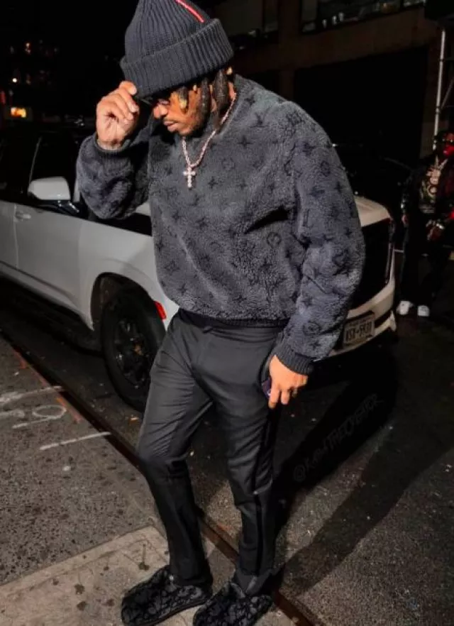 Louis Vuitton Dark Grey Shearling Monogram Sweatshirt worn by Future on the Instagram account @future