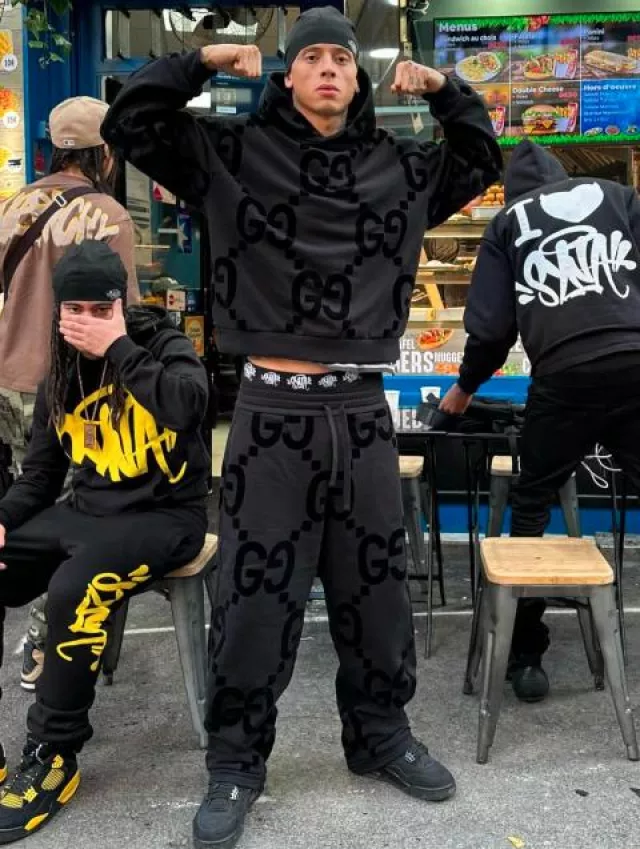 Gucci Black Allover Jumbo-GG Sweatpants worn by Central Cee on the Instagram account @centralcee