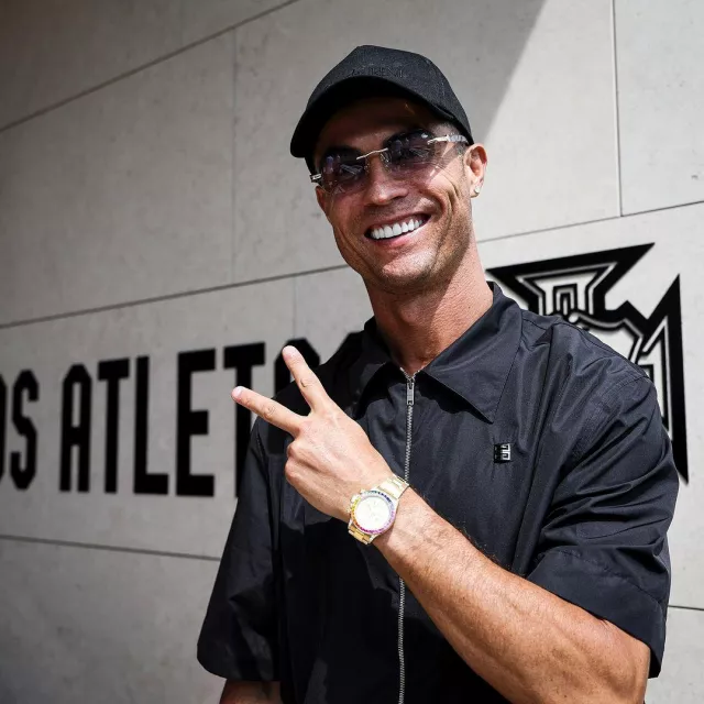 Saint Laurent Black Logo 5 Panel Hat worn by Cristiano Ronaldo on the Instagram account @cristiano