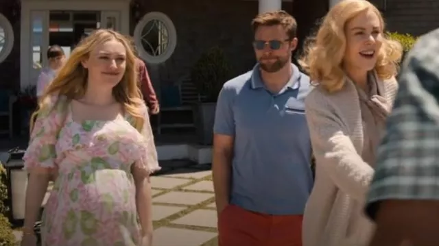 Ganni Pink & Green Smock Midi Dress worn by Abby Winbury (Dakota Fanning) as seen in The Perfect Couple (S01E01)