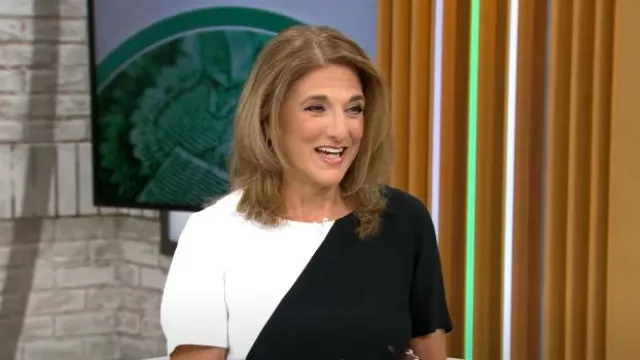Akris Punto Macro Kaleidoscope Print Crepe Shift Dress worn by Jill Schlesinger as seen in CBS Mornings on September 6, 2024