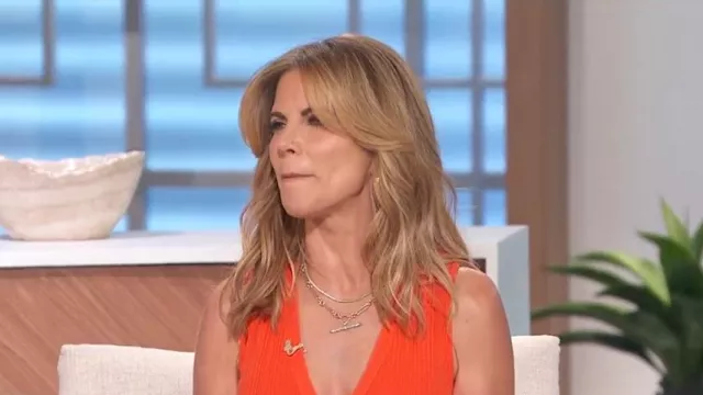 Lucy Delius Trombone T Bar Necklace worn by Natalie Morales as seen in The Talk on September 10, 2024