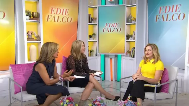 Alice + Olivia Eric Low Rise Pant with Side Stripe worn by Edie Falco as seen in Today with Hoda & Jenna on September 6, 2024
