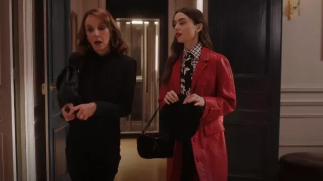 Miu Miu Red Leather Coat worn by Emily Cooper (Lily Collins) as seen in Emily in Paris (S04E07)