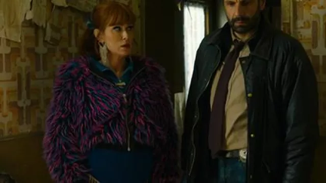 The looks of the series HPI: Audrey Fleurot wears multicolored faux fur to play Morgane Alvaro in episode 6 of season 4