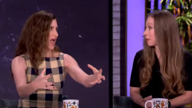 High Sport Asher Gingham Cotton-Blend Knit Apron Top worn by Kathryn Hahn as seen in The View on September 12, 2024