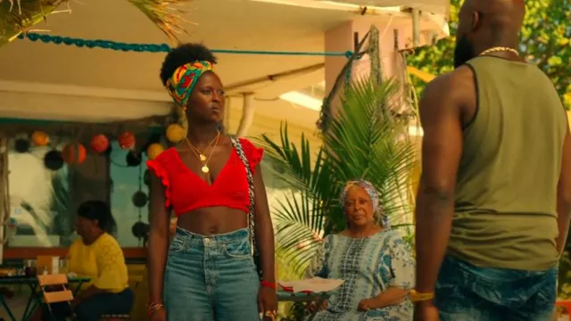 Etsy Wrap Top Crochet Pattern worn by Dragon Queen (Jodie Turner-Smith) as seen in Bad Monkey (S01E04)