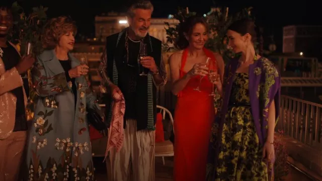 Saint Laurent Jersey Halterneck Dress In Orange worn by Sylvie Grateau (Philippine Leroy-Beaulieu) as seen in Emily in Paris (S04E10)