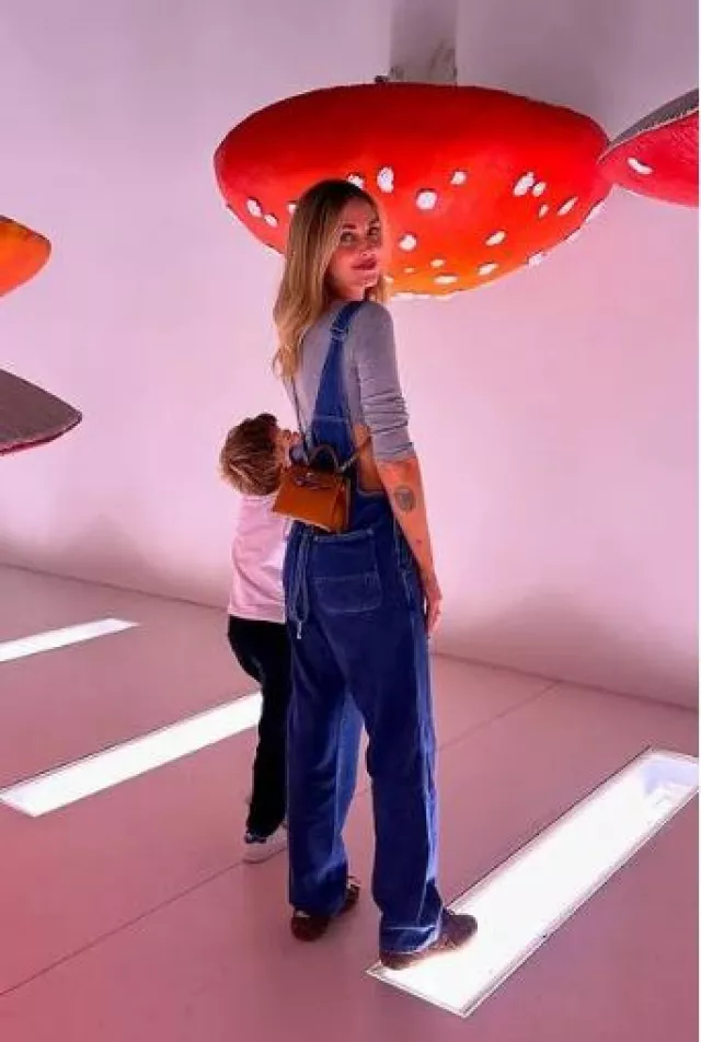 Miu Miu New Balance 530 Sl Sneakers in Suede worn by Chiara Ferragni on her Instagram Post on September 9, 2024