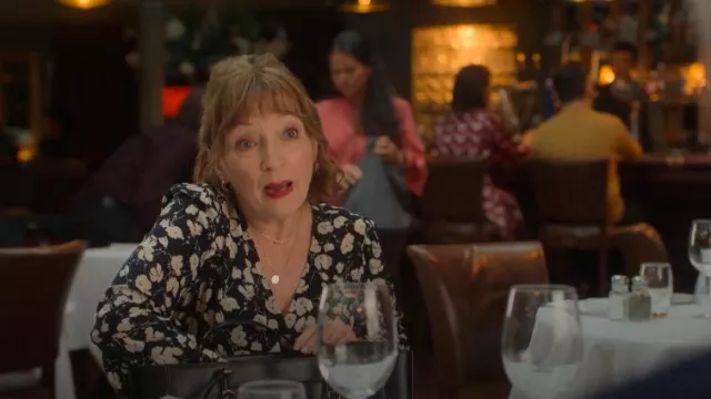 jigsaw cotton floral belted dress Jigsaw Cotton Floral Belted Dress worn by Susan Ryeland (Lesley Manville)  as seen in Moonflower Murders (S01E06)
