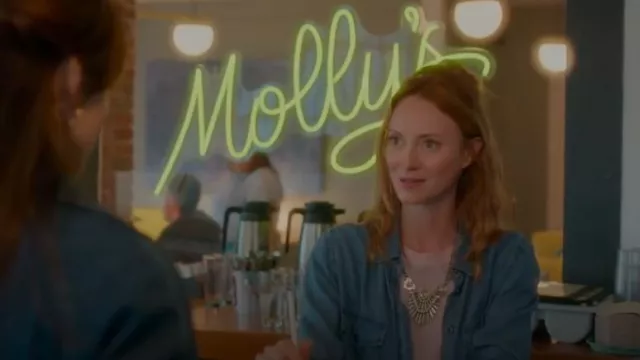 Park Lane Jewerly Opal Inspired Statement Necklace worn by Phyllis (Fiona Vroom) as seen in Murder in a Small Town (S01E01)
