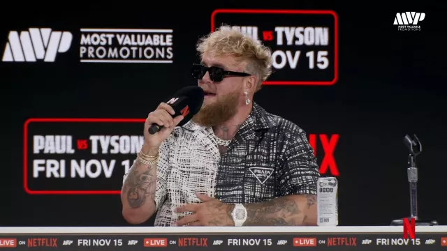 Jake Paul wears Richard Mille White Watch for the Jake Paul vs. Mike Tyson: Press Conference at FanaticsFest live on Sunday, August 18t, 2024