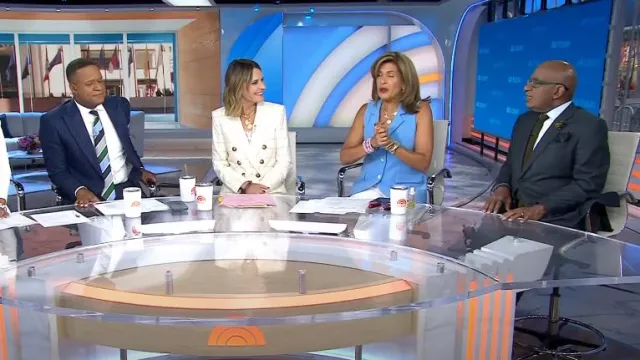 Derek Lam 10 Crosby Theodora Notch Collar Vest in Azure worn by Hoda Kotb as seen in Today with Hoda & Jenna on September 26, 2024