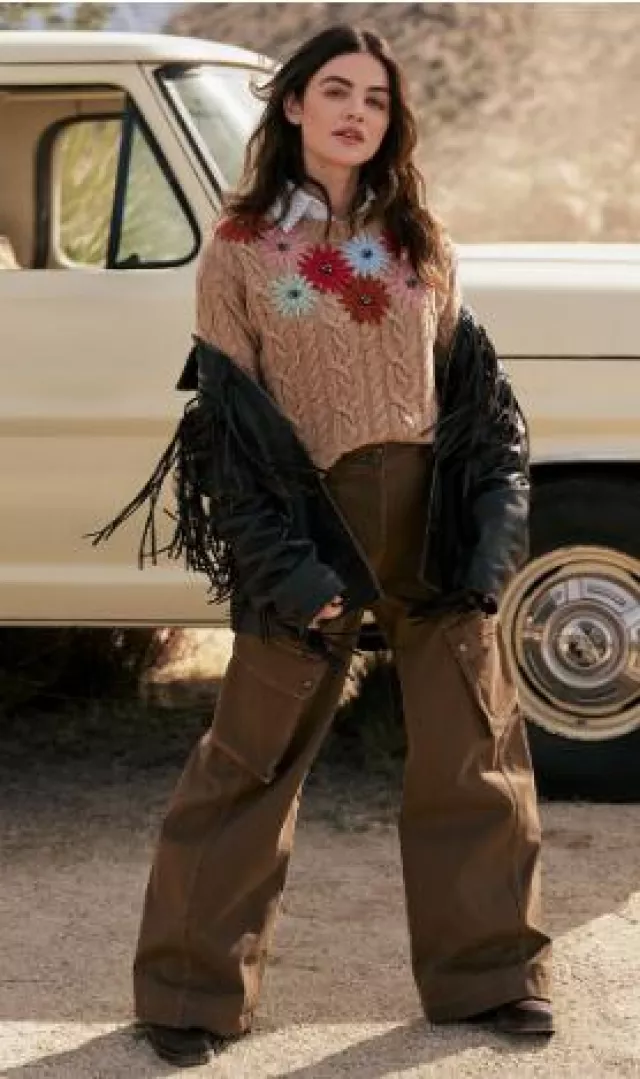 Weekend Max Mara Fringed Nappa Leather Country Jacket worn by Lucy Hale at Weekend Max Mara X Lucy Hale Collection on September 10, 2024