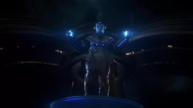 Costumes of Ant-Man and the Wasp: Quantumania: Jonathan Majors wears green and purple superhero bodysuit to portray Kang The Conqueror