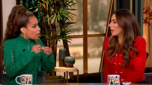 Cardigan Zankov Anatonia Allover Cutout Zip Longline porté par Sunny Hostin comme on le voit dans The View le 26 septembre 2024