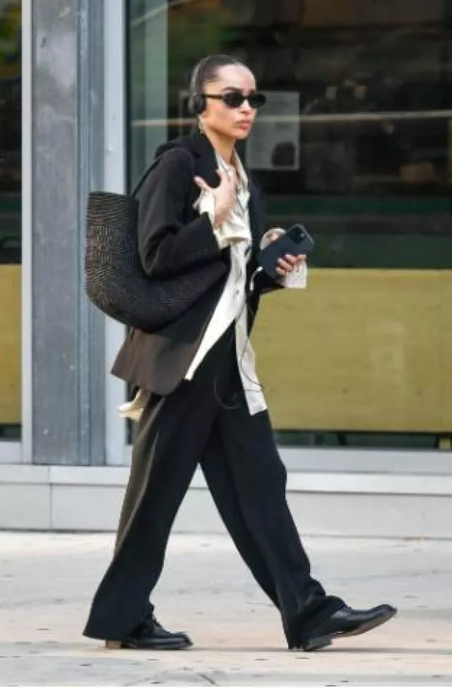 The Row Novus Derby Shoe in Leather worn by Zoe Kravitz in New York City on September 12, 2024